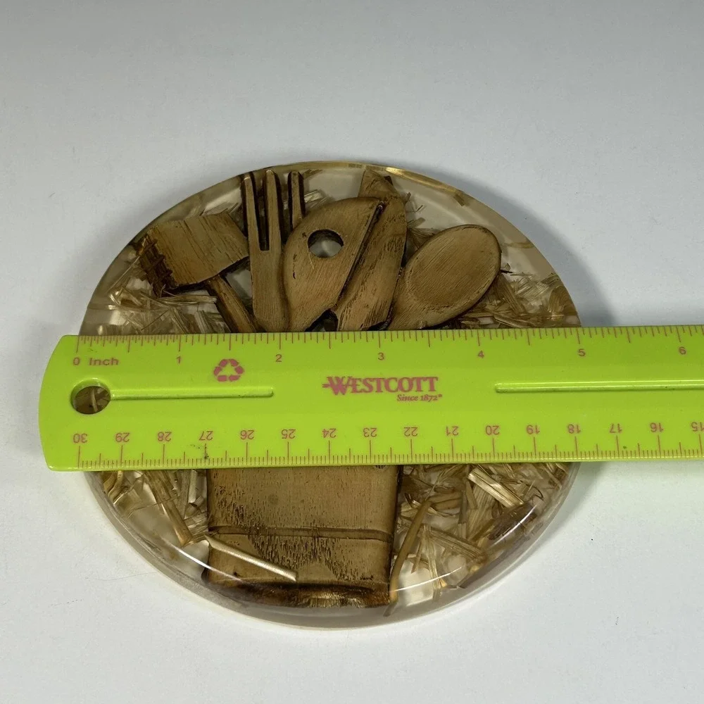 Vintage 70's Retro‎ Wood Lucite Resin Trivet Hot Plate UTENSILS Kitchen Boho